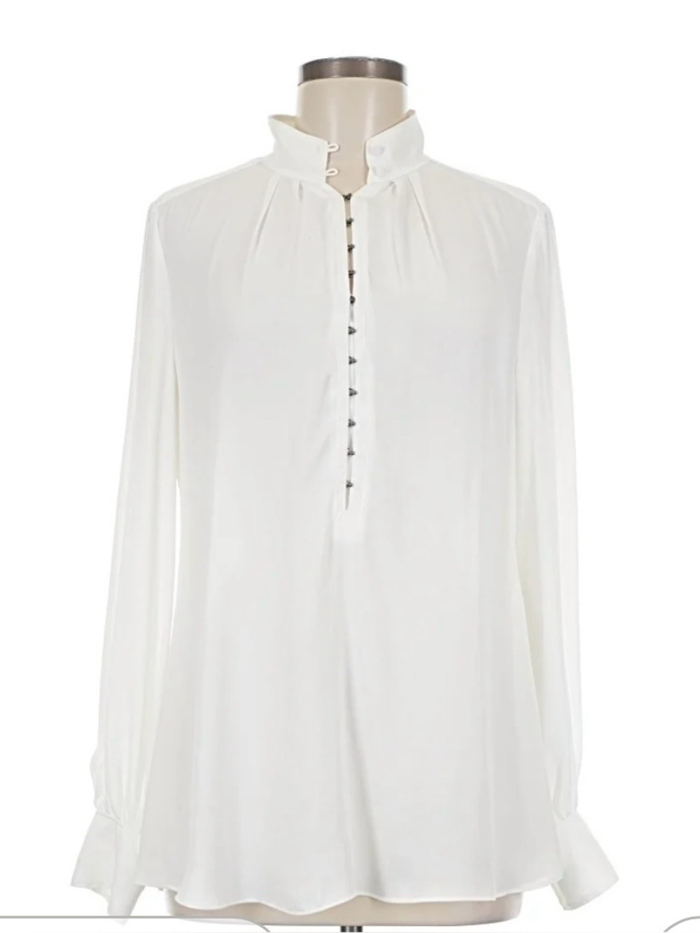 White House Black Market Classic White Long-Sleeve Mandarin Collar Blouse